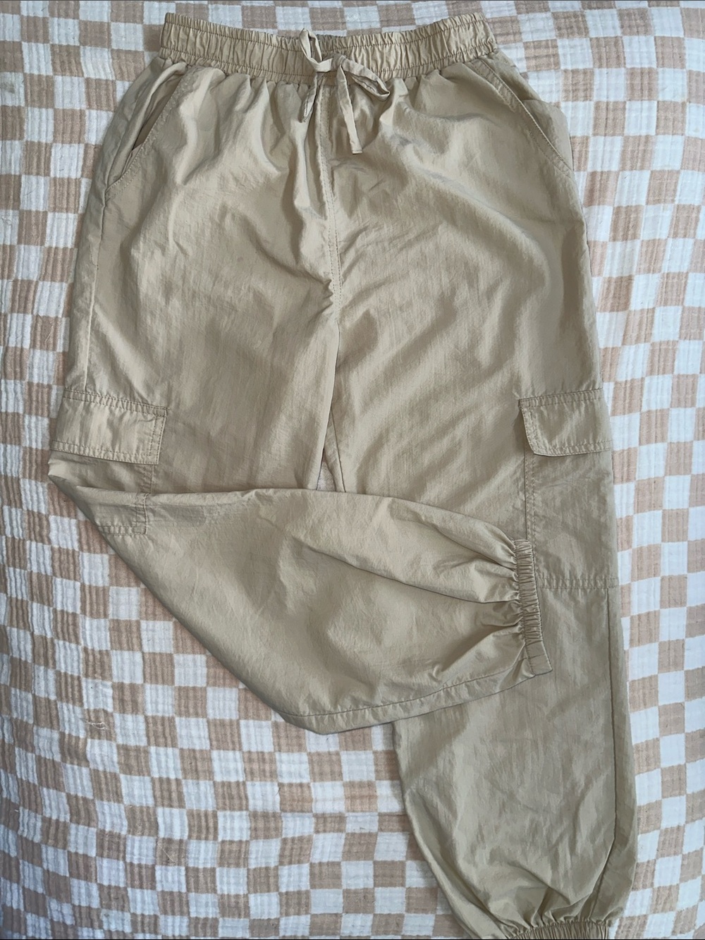 Art Class Kids Tan Cargo Jogger Pants -  Drawstring Waist 100% Nylon Size M (8)